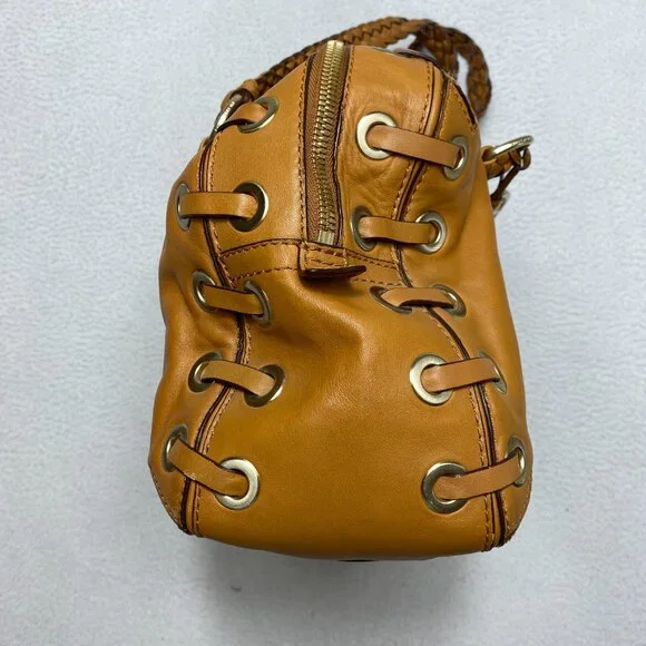 VINTAGE Michael Kors ASTOR BRAID Handbag Camel Leather Grommet Satchel Y2K - Picture 11 of 15